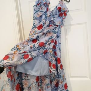 NWOT Bardot ruffled blue floral tiered midi dress size 4 (XS)